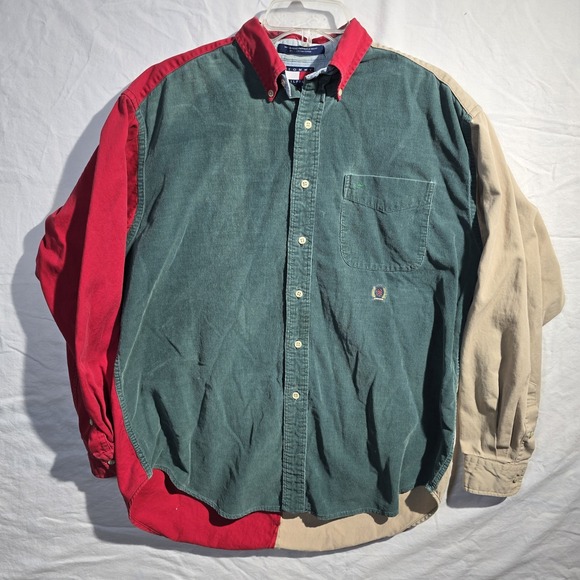 Tommy Hilfiger Half Corduroy Long Sleeve Button Down Size Medium - Picture 1 of 9